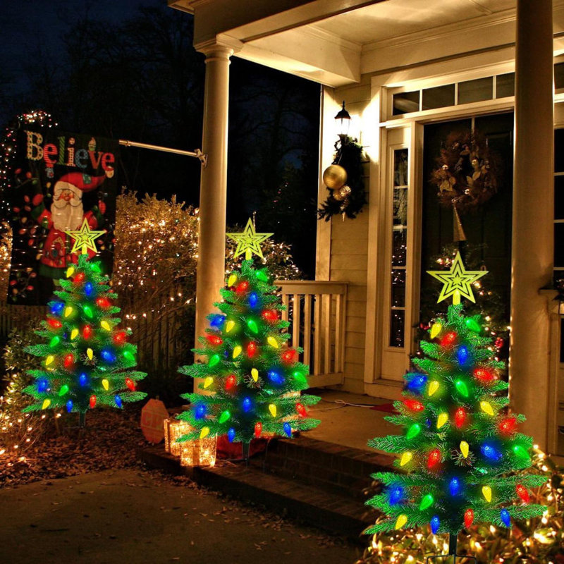 2 Pack Solar Christmas Tree Outdoor Christmas Decorations 8 Modes Solar Xmas Tree Lights With 100 LED Waterproof Outdoor Christmas Lights For Yard